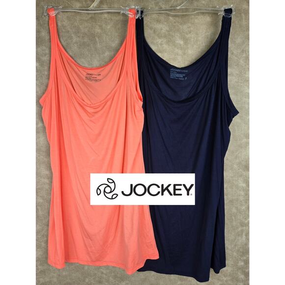 2 Jockey Elance Supersoft Camisole Tank Cami XL Modal Coral & Navy - Picture 1 of 4